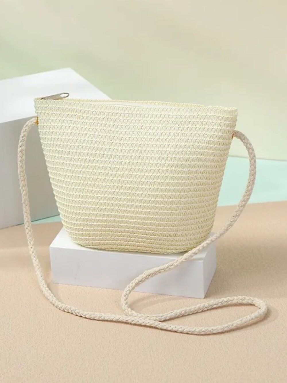 Women's White Straw Hand Woven Crossbody Bag Boho Purse Summer Shoulder Bag NEW